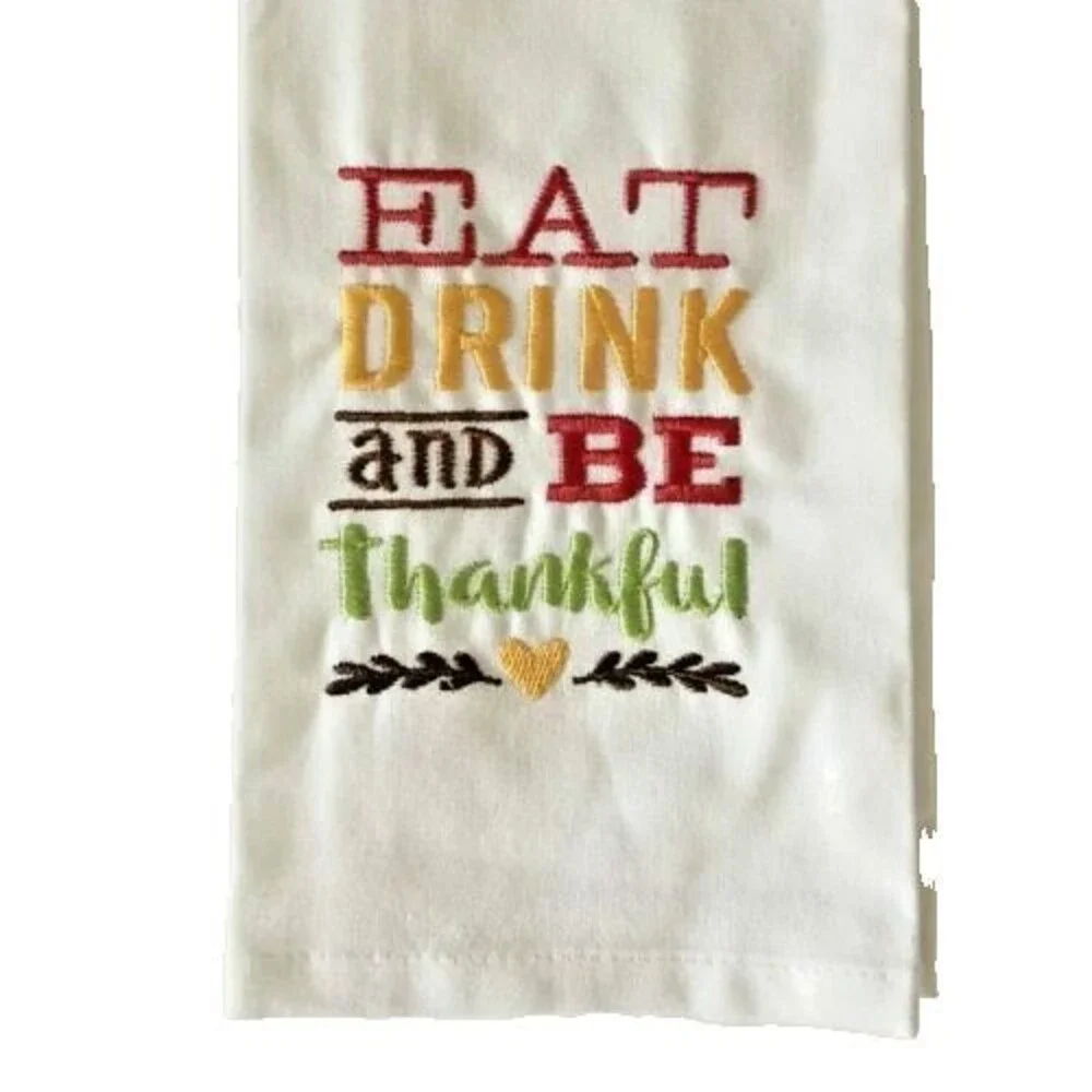 Thanksgiving Kitchen Dish Towels Set of 2 Embroidered Thankful Cotton Sack Cloth